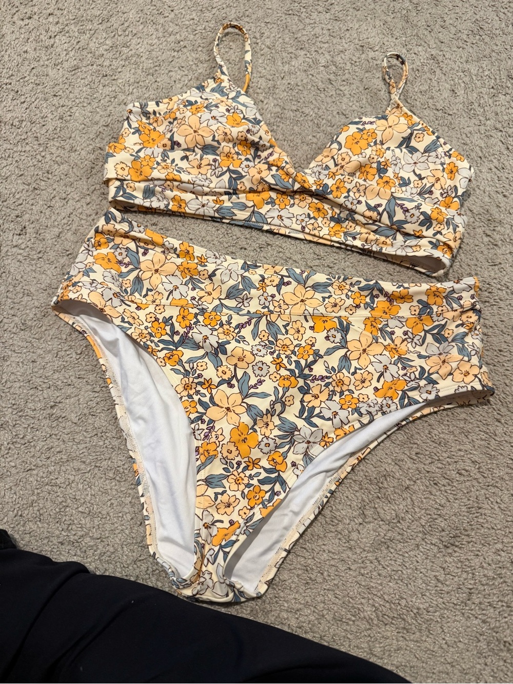 Cupshe Yellow Floral High-Waist Bikini Set
